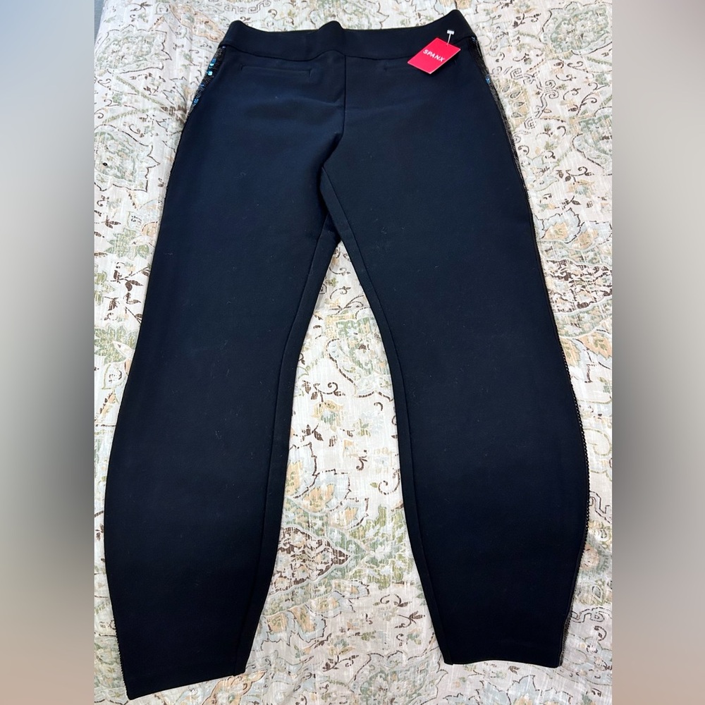 SPANX NWT Black Sequin-Trim Ponte Leggings - Women SIZE S - Picture 5 of 7